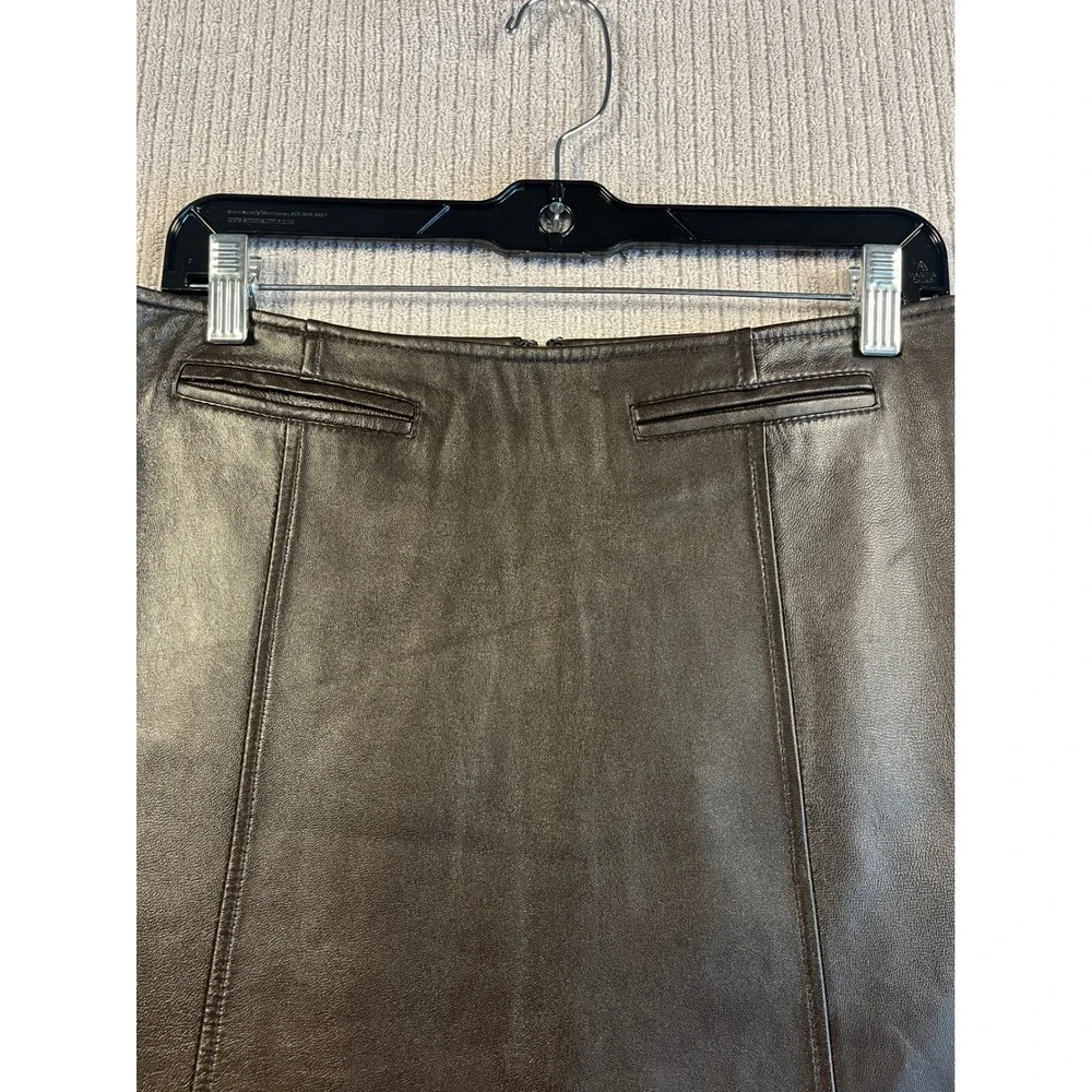 Vintage Karen Kane Leather Skirt Womens 4 Boho Y2K Dark Brown A-Line Lined